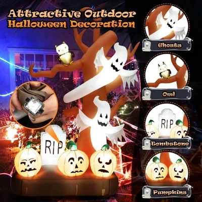 Costway 8ft Inflatable Halloween Haunted Tree w/ Ghosts & Pumpkins Dead Tree w/LED Lights for Yard - Image 3