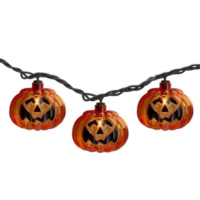 Northlight 10-Count Jack O Lantern Shaped Halloween Lights, 7.5ft Black Wire