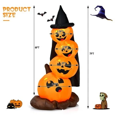Costway 6.8FT Halloween Inflatable Pumpkin Combo Blow up Pumpkins w/ Witch’s Hat - Image 8