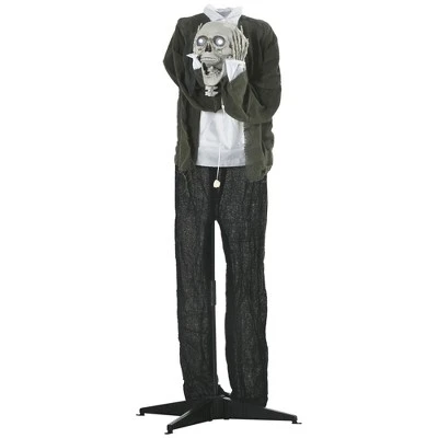 Outsunny 57" Life Size Outdoor Halloween Decorations Hanging Talking Skeleton Ghost, Animated Prop with Sound and Motion Activated, Light Up Eyes - Image 3