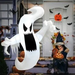 Costway 5FT Halloween Inflatable Ghost Blow-up Hanging Decoration w/ Built-in LED Lights
