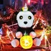 Tangkula 5FT Tall Halloween Inflatable Decoration Inflatable Skeleton Unicorn with Pumpkin Lantern Built-in LED Lights & Waterproof Air Blower