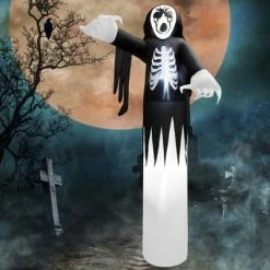 Tangkula 12 FT Halloween Inflatable Skeleton Decoration w/ Built-in LEDs Inflatable Scull Face Ghost