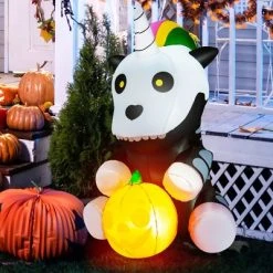 Costway 5ft Inflatable Halloween Unicorn Skeleton Holding Pumpkin for Yard w/LED Lights