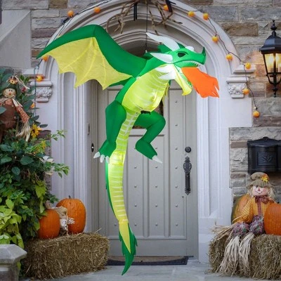 Costway 5 FT Hanging Halloween Inflatable Fire-breathing Dragon Flying Decoration Yard - Image 3