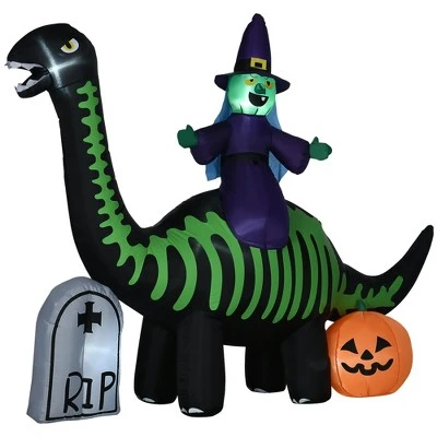 HOMCOM 8FT Halloween Inflatables Skeleton Dinosaur with Witch, Pumpkin, Outdoor Decorations with LED Lights - Image 3