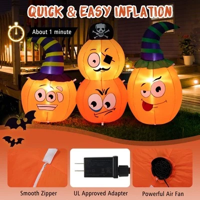 Costway 5 FT Long Halloween Inflatable Decoration 4 Pumpkin Lanterns Combo with Pirate - Image 6