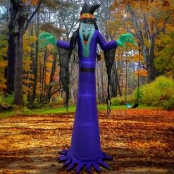 National Tree Company 12ft Inflatable Halloween Witch, 4 White LED Lights- UL